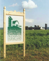 Preserved Farmland sign posted in field